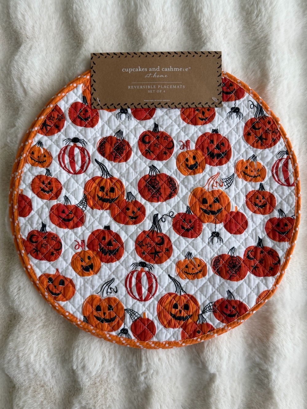 🆕 Cupcakes and Cashmere | Reversible Halloween Round Placemats - Set of 4.